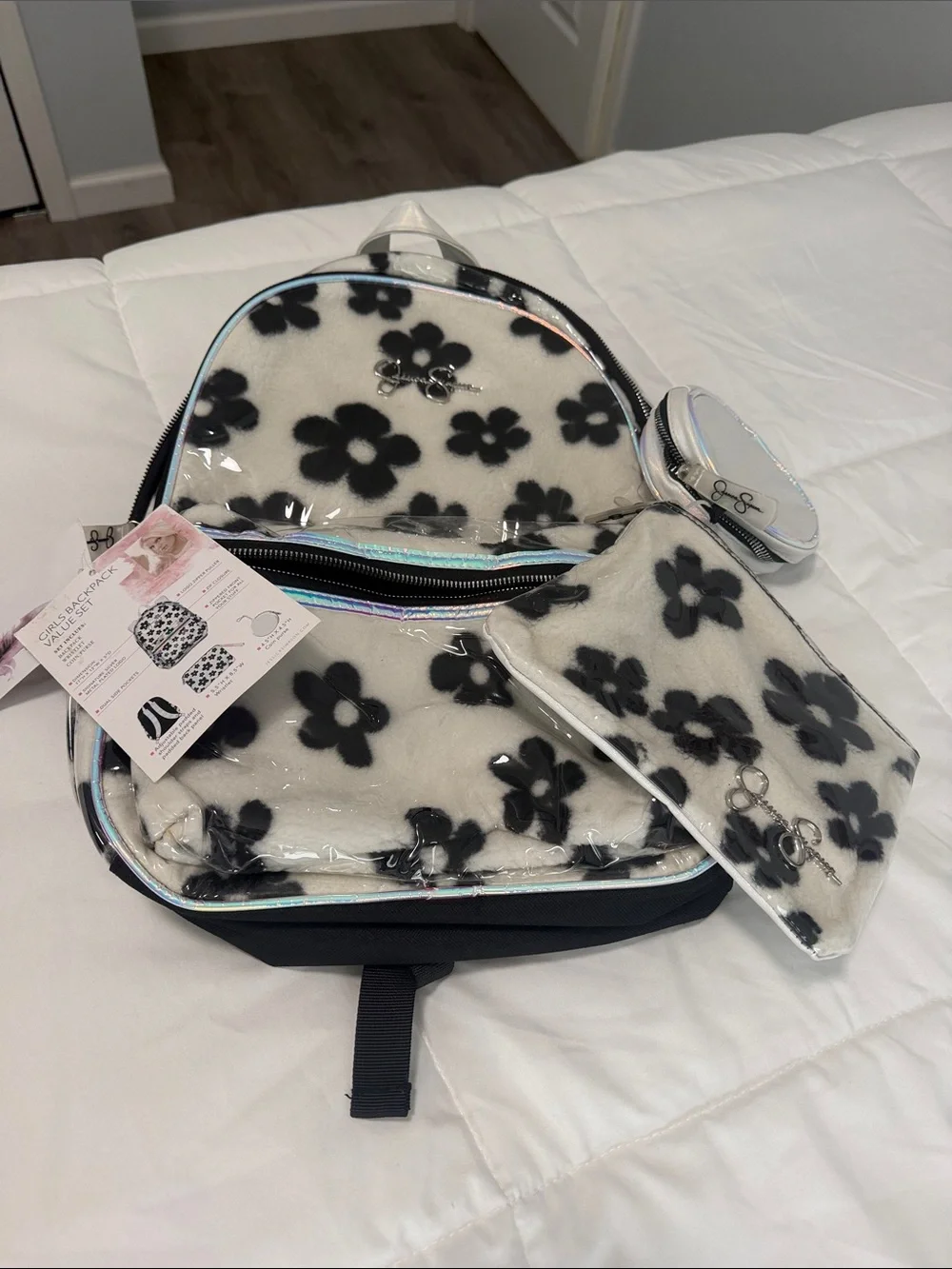 Jessica Simpson Black and White Floral Kids Backpack Set